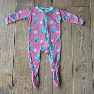KicKee Pants Strawberry Milk Print Bamboo Zipper Footie size 3-6 Months